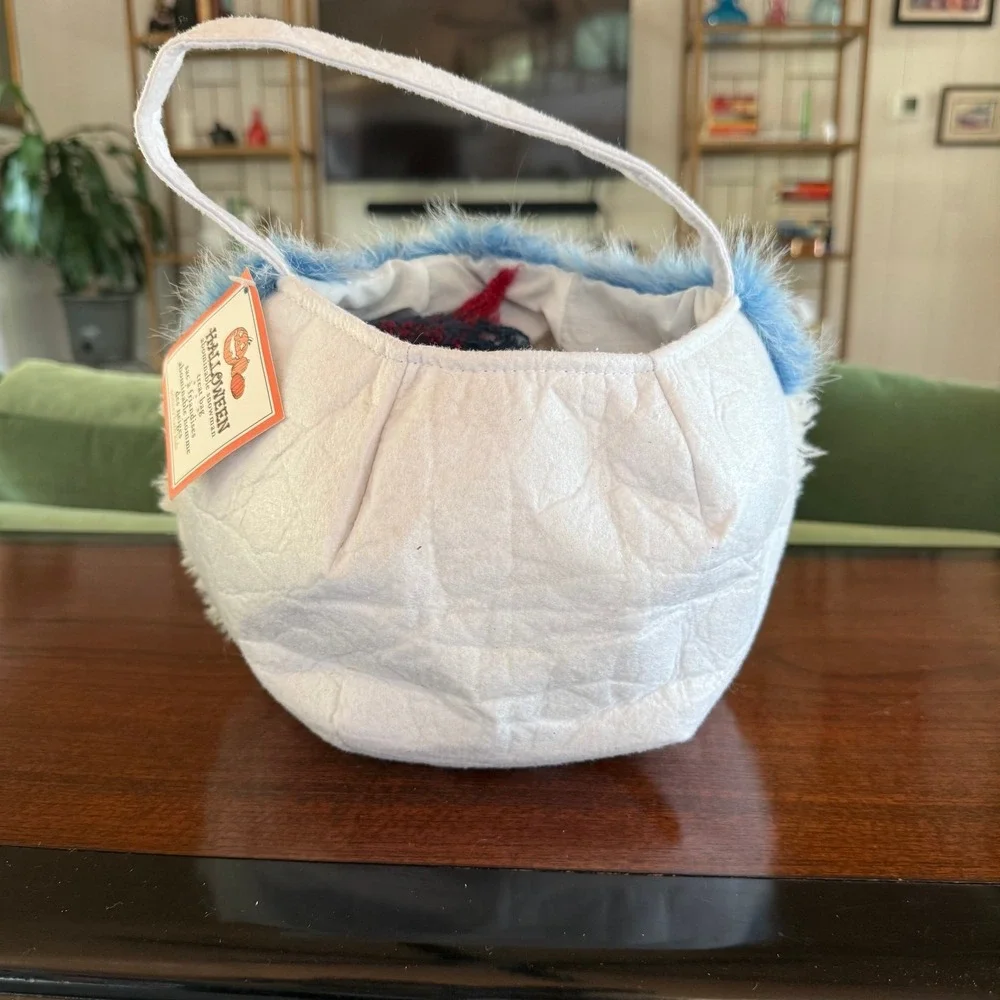 NEW Pottery Barn Kids Halloween Abominable Snowman Treat Bag Yeti Plush Bucket